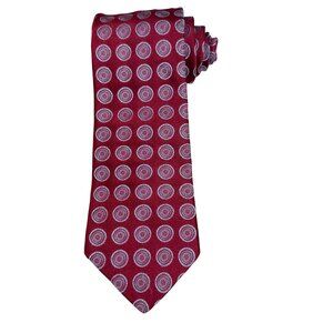NWT Ike Behar Mens Red Silk Periwinkle Circle Patterned Necktie Tie Made in USA